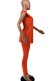 Summer Pure Color Shoulder Pads Loose Open Fork Two-Piece OEP6288