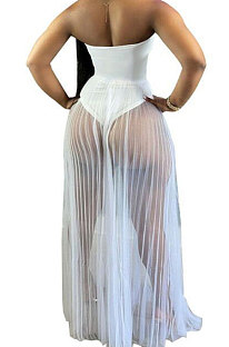 Chest Wrap Jumpsuit Sexy Net Yarn Perspective Long Dress Q854