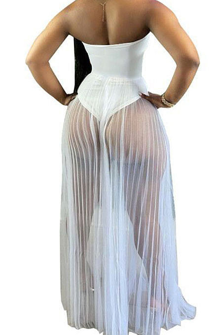 Chest Wrap Jumpsuit Sexy Net Yarn Perspective Long Dress Q854