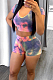 Summer Fashion Tie Dye Print Round Neck Short Sleeve Shorts Sets JG047