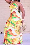 Fashion Sexy Tie Dye Print Hang A Neck Long Dress KK8261