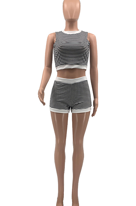 Fashion Pit Bar Stripe Casual Sports Two-Piece QSS5092