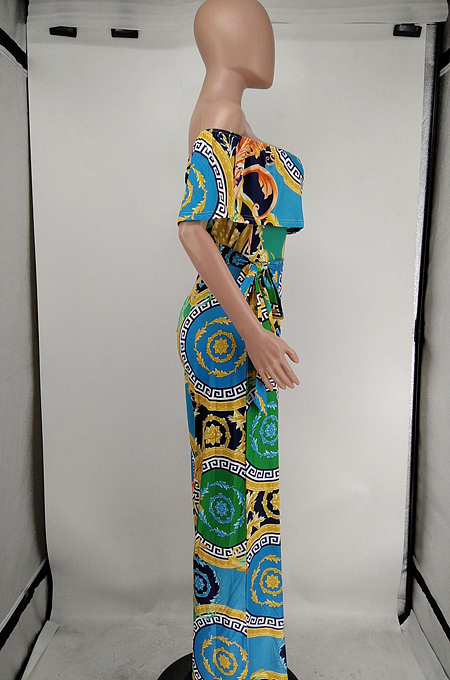 Sexy Print Boat Neck Wide Leg Jumpsuits A8605