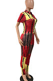 Zipper Short Sleeve Tie Dye Trendy Casual Jumpsuit RMH8920