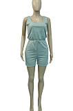 Pure Color Vest Sleeveless Romper Shorts Q845