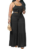 Sexy Condole Belt Ruffle Loose Pants Pure Color Two-Pieces Q858