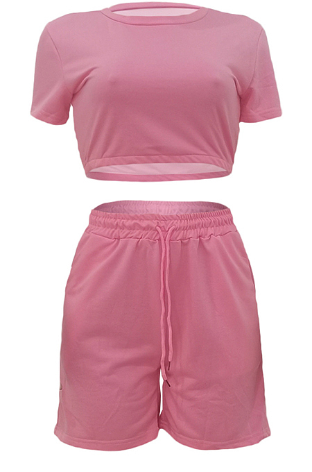 Casual Have Pocket Pure Color T-Shirt Shorts Sports Sets ALS251