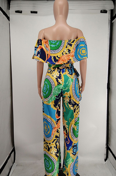 Sexy Print Boat Neck Wide Leg Jumpsuits A8605