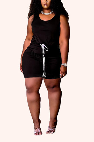 Plus Size Black Casual Sleeveless Vest Short Sets TC075