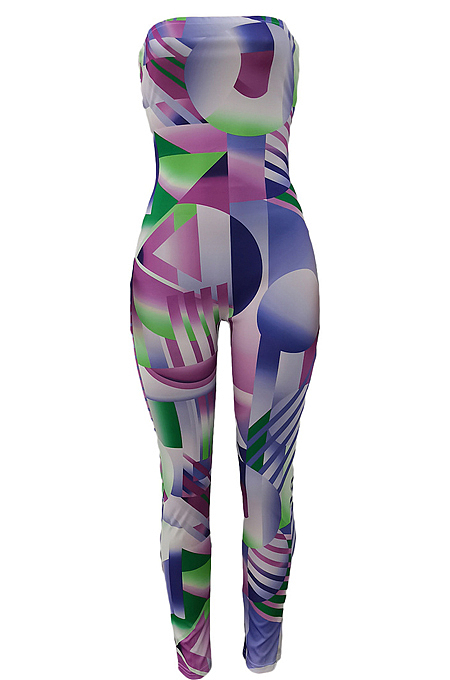 Fashion Casual Geometric Graphic Spliced Boob Tube Top Backless Jumpsuits ALS249 
