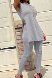 Summer Pure Color Shoulder Pads Loose Open Fork Two-Piece OEP6288
