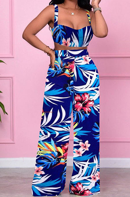Printing Condole Belt Tops Holiday Pants Sets Q834