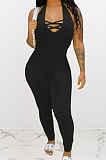 Halter Neck Sexy Cross Deep V Neck Carry Buttock Sport Jumpsuit Q847