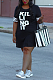 Black Plus Size Round Neck Letter Print Loose Dress TC067