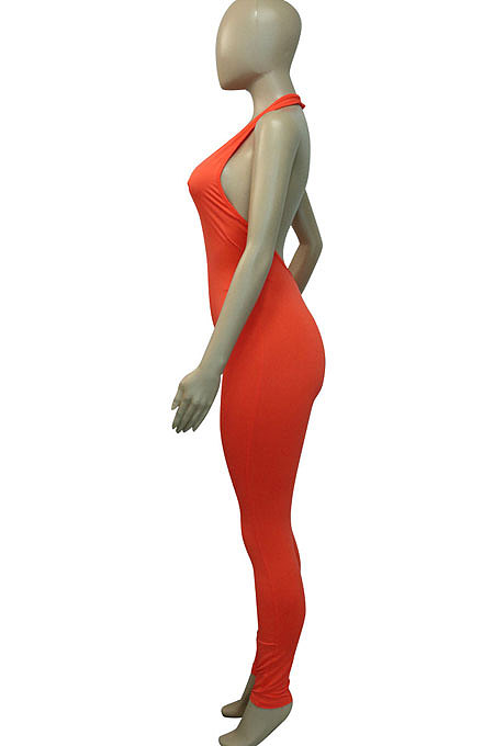 Halter Neck Sexy Cross Deep V Neck Carry Buttock Sport Jumpsuit Q847