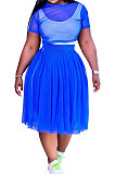 Women Sport Vest Jumpsuit Net Yarn Skirts Three Pieces Q864