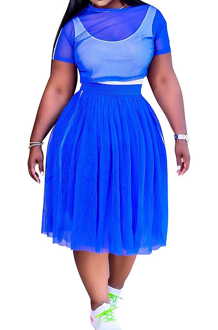 Women Sport Vest Jumpsuit Net Yarn Skirts Three Pieces Q864