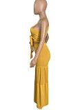 Sexy Condole Belt Ruffle Loose Pants Pure Color Two-Pieces Q858