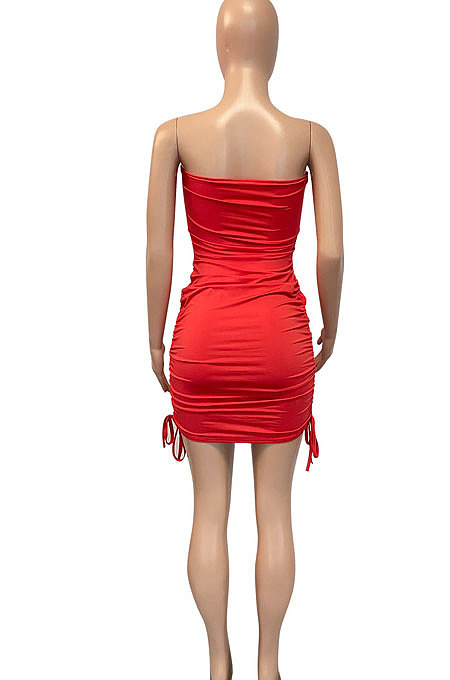 Bandeau Bra Sexy Drawsting Bind Pure Color Mini Dress Q850