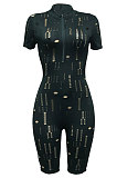 Women Burnt Flower Hole Short Sleeve Sexy Romper Shorts  Q833