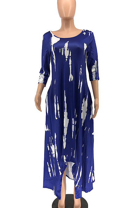 Open Fork Skirt's Hemline Loose Tie Dye Pocket Long Dress RMH8923
