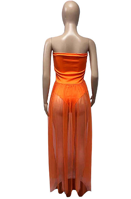 Chest Wrap Jumpsuit Sexy Net Yarn Perspective Long Dress Q854