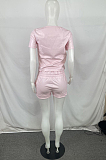 Summer Casual PU Short Sleeve Shorts Two-Piece QY5056