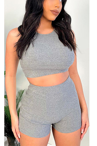 Women Sexy Pure Color sleeveless Vest Short Suits SML8254