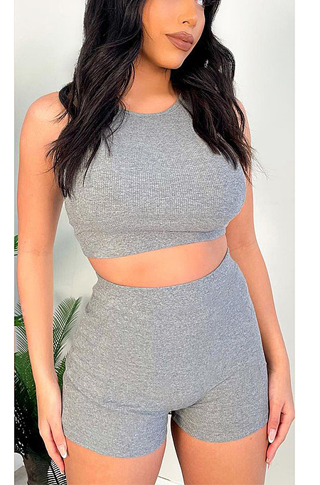 Women Sexy Pure Color sleeveless Vest Short Suits SML8254