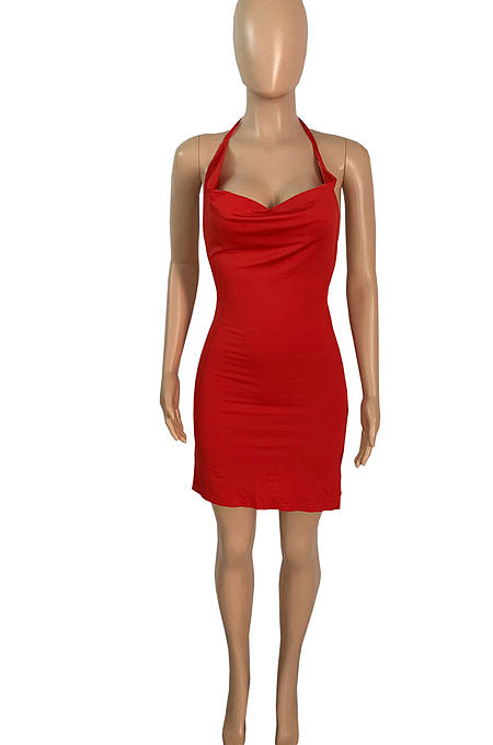 Sexy Open Fork Knotted Strap Pure Colro Cultivate One's Morality Mini Dress Q875