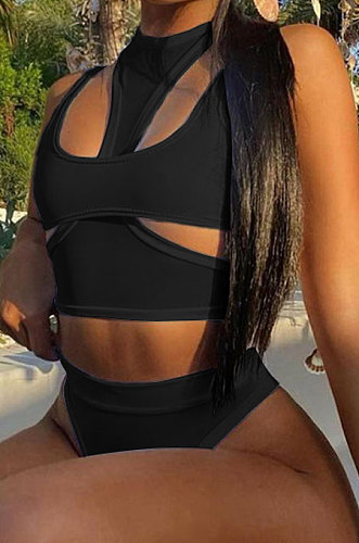Sexy Hollow Out Pure Color Vest Shorts Sets Q855