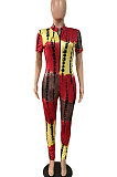 Zipper Short Sleeve Tie Dye Trendy Casual Jumpsuit RMH8920