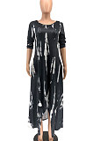 Open Fork Skirt's Hemline Loose Tie Dye Pocket Long Dress RMH8923