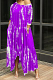 Open Fork Skirt's Hemline Loose Tie Dye Pocket Long Dress RMH8923