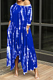 Open Fork Skirt's Hemline Loose Tie Dye Pocket Long Dress RMH8923