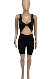 Women Sexy Low Chest Tie A Knot Sport Cultivate One's Morality Casual Romper Shorts Q868