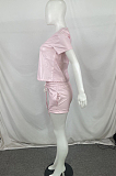 Summer Casual PU Short Sleeve Shorts Two-Piece QY5056
