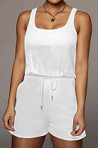 Pure Color Vest Sleeveless Romper Shorts Q845