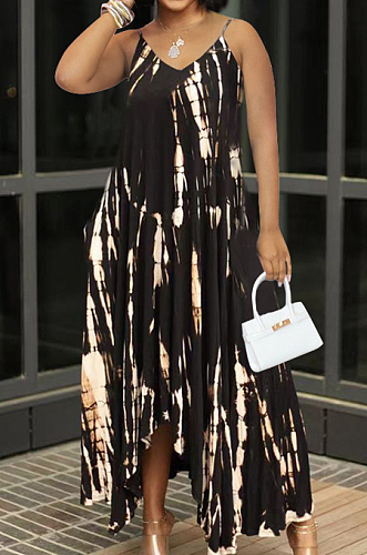 Fashion Have Pocket Open Fork Tie Dye Sling Dress QSS2707