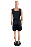 Plus Size Black Casual Sleeveless Vest Short Sets TC075