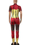 Zipper Short Sleeve Tie Dye Trendy Casual Jumpsuit RMH8920