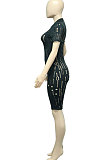 Women Burnt Flower Hole Short Sleeve Sexy Romper Shorts  Q833