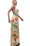 Fashion Sexy Tie Dye Print Hang A Neck Long Dress KK8261