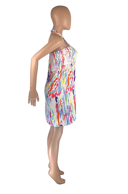 Fashionable Sexy Print Halter Neck Strapless Dress  SML8243