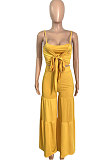 Sexy Condole Belt Ruffle Loose Pants Pure Color Two-Pieces Q858