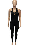 Halter Neck Sexy Cross Deep V Neck Carry Buttock Sport Jumpsuit Q847