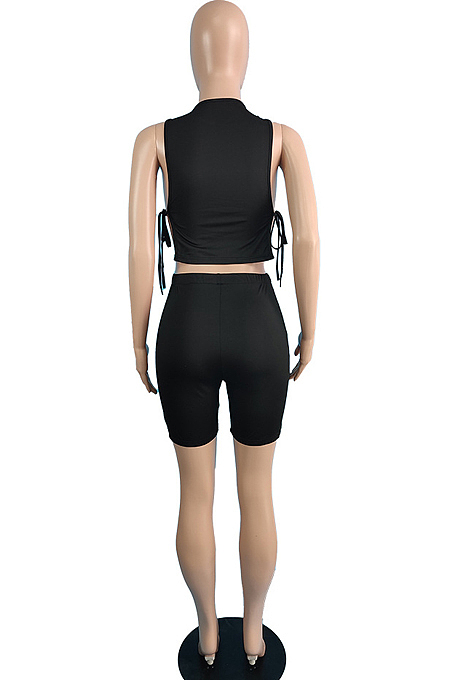 Fashion Round Neck Sleeveless Side Bind Casual Two-Piece JG046 