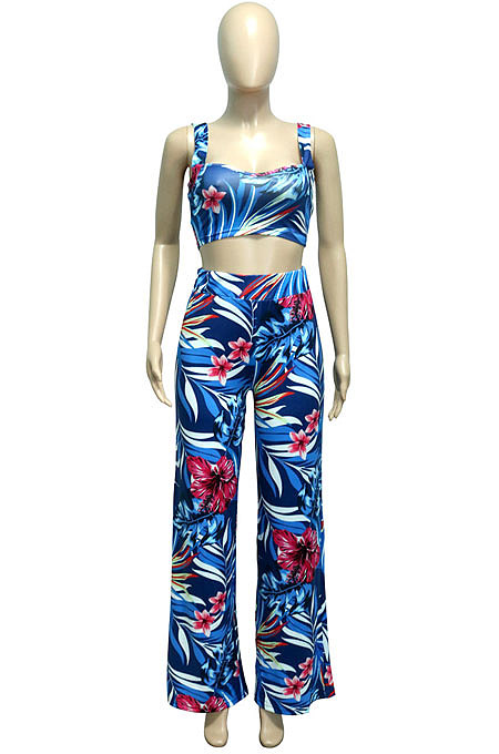 Printing Condole Belt Tops Holiday Pants Sets Q834