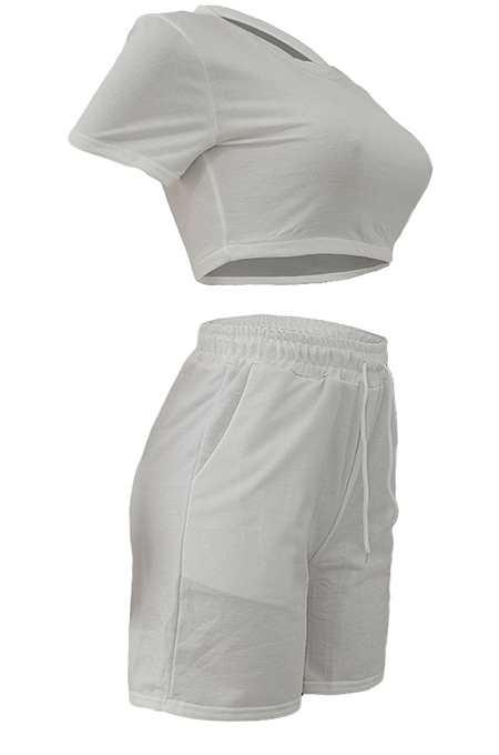 Casual Have Pocket Pure Color T-Shirt Shorts Sports Sets ALS251
