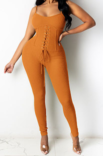 Women Condole Belt Eyelet Bind Sexy Bodycon Jumpsuits Q843